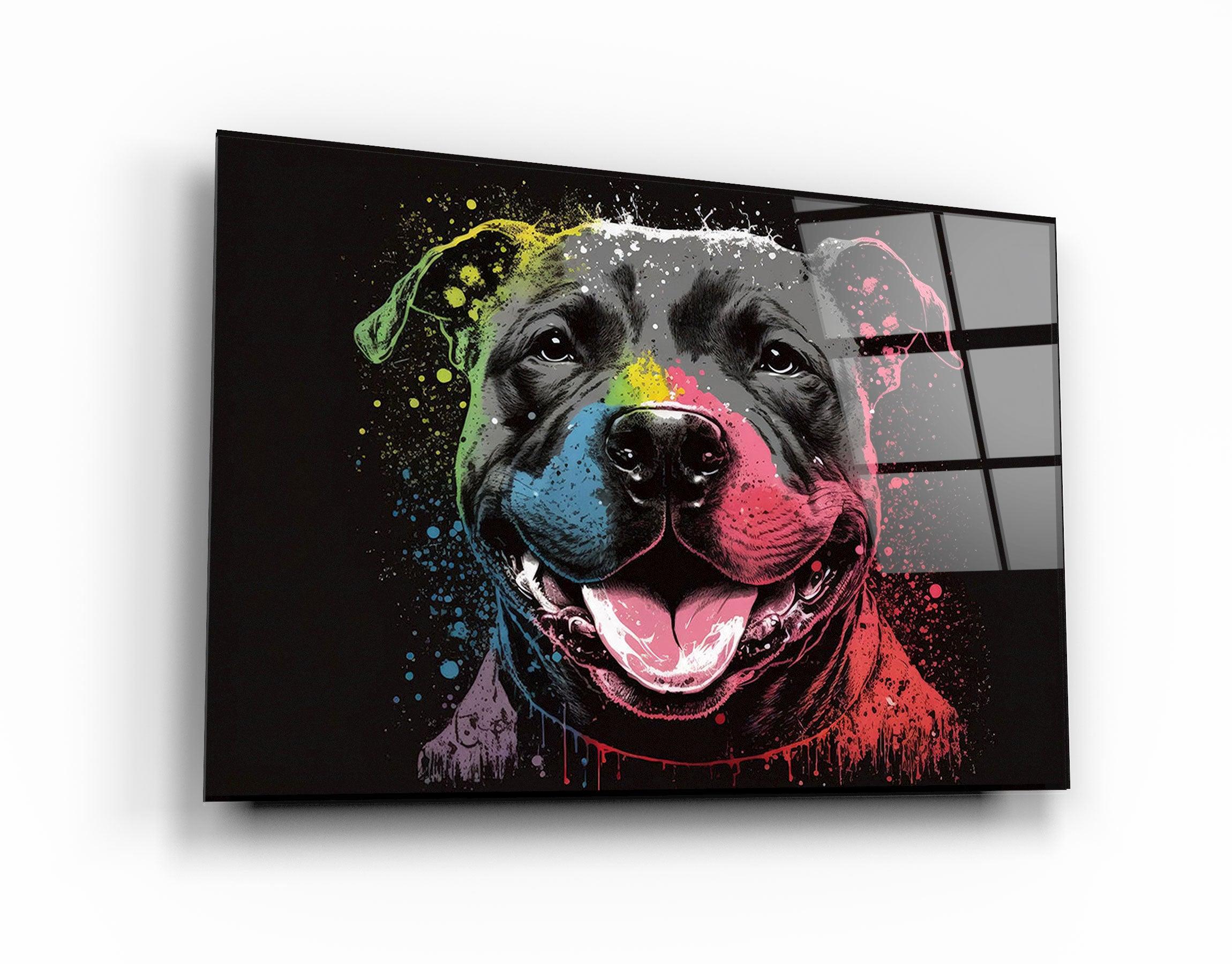 Black Staffbull Dog Mr Brainwash Style Glass Wall Art - SplendFy