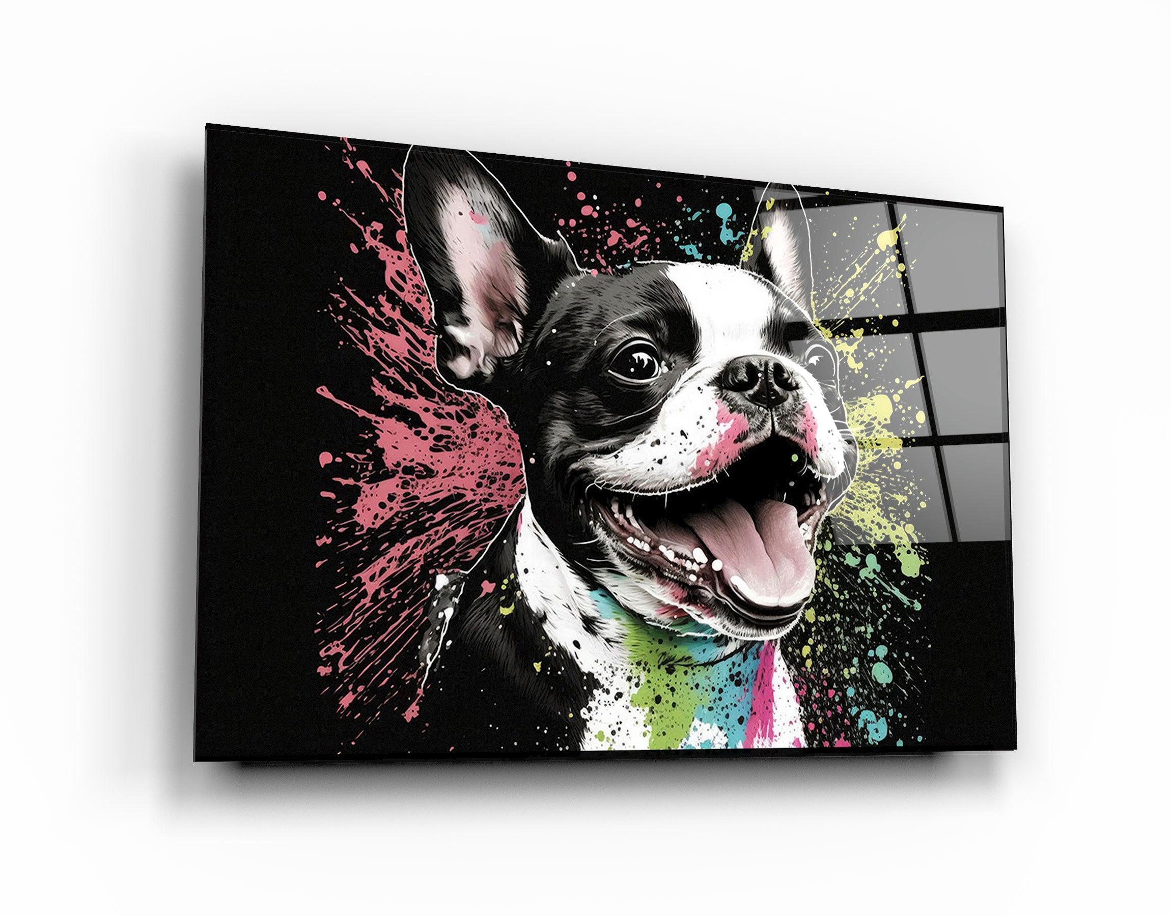 Boston Terrier Smiling Mr Brainwash Style Glass Wall Art - only $179.00 ...